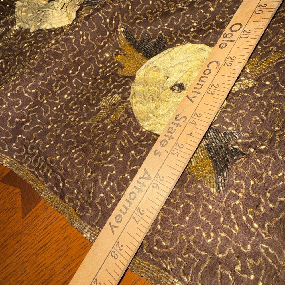 Vintage Joan Leslie Studio Silk Beaded Floral Top Saks Fifth Avenue 2X Brown Gol - Picture 12 of 15
